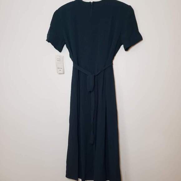 Deadstock Vintage 90s Short Sleeve Midi Dress Green Rosebud Embellishments 10P - Picture 8 of 11